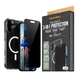 iPhone 16 Plus PanzerGlass 3-i-1-pakke m. EasyAligner - Privacy Screen Protector (UWF) / Bakdeksel / Kamerabeskyttelse - Gjennomsiktig / Svart