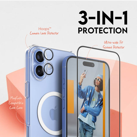 CARE By PanzerGlass iPhone 16 Plus 3-i-1 FLAGSHIP MagSafe Bundle - Skjermbeskytter (UWF) / Bakdeksel / Kamerabeskyttelse - Gjennomsiktig / Hvit