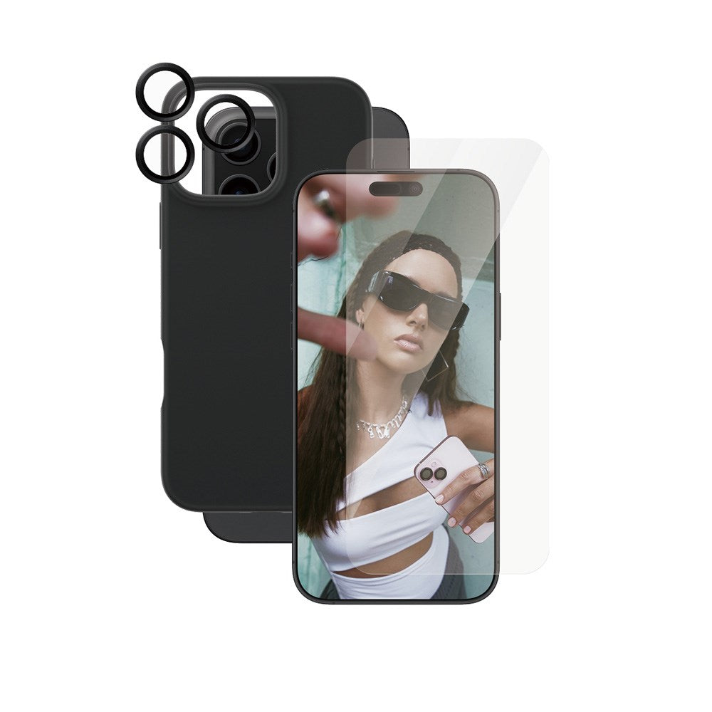 CARE By PanzerGlass iPhone 16 Pro Max 3-i-1 FASHION Bundle - Skjermbeskytter (UWF) / Bakdeksel / Kamerabeskyttelse - Gjennomsiktig / Svart