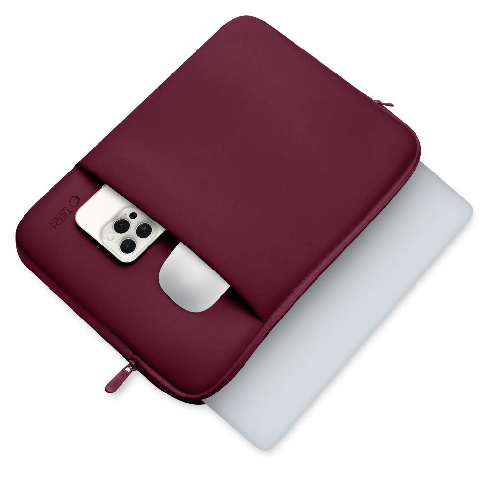 Tech-Protect MacBook / Laptop Neopren-omslag 13" (33,5 x 22,5 cm) m. Ekstra lomme - Vinrød