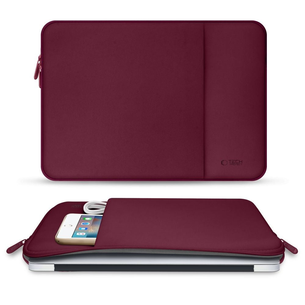 Tech-Protect MacBook / Laptop Neopren-omslag 13" (33,5 x 22,5 cm) m. Ekstra lomme - Vinrød