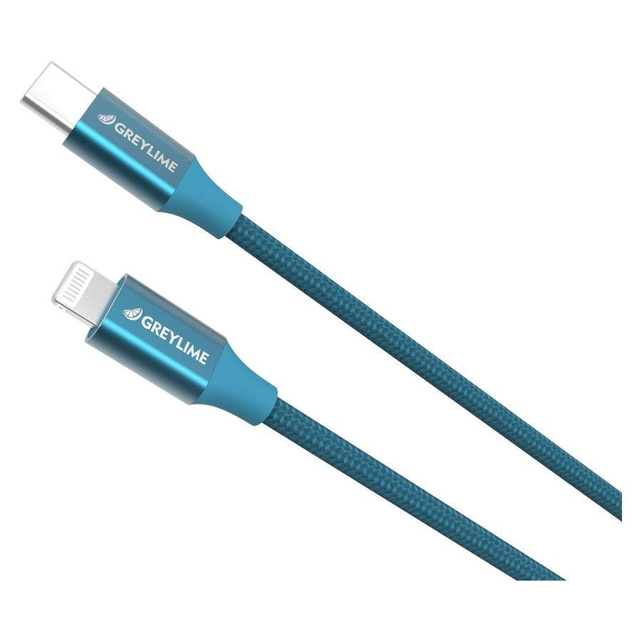 GreyLime 18W flettet USB-C til Lightning-kabel 2 meter - Blå