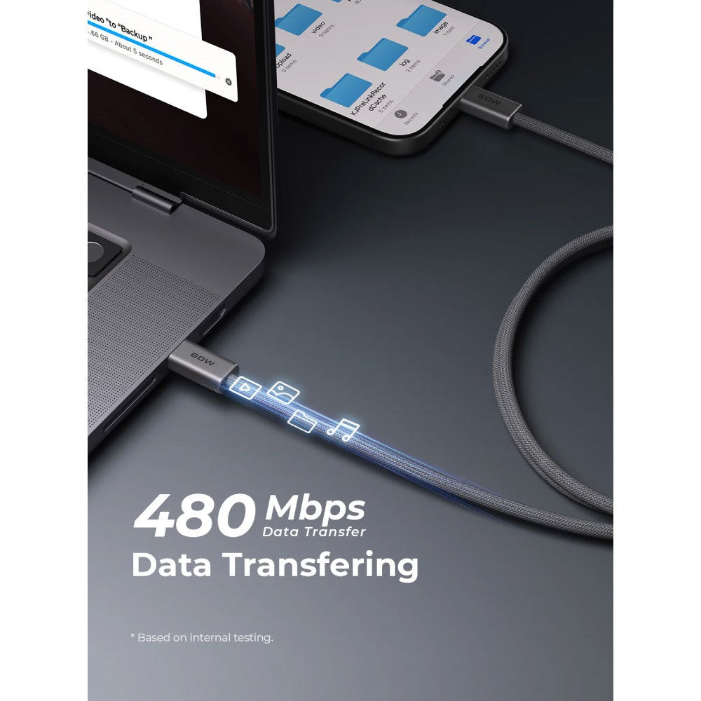 Aukey CB-DCC061 - USB-C til USB-C Kabel - 60W - 1m - Grå