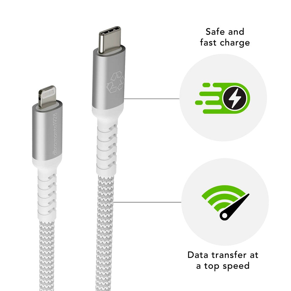 dbramante1928 Sustainable Braided USB-C til Lightning-ladekabel - 36W - 2M - Hvit 
