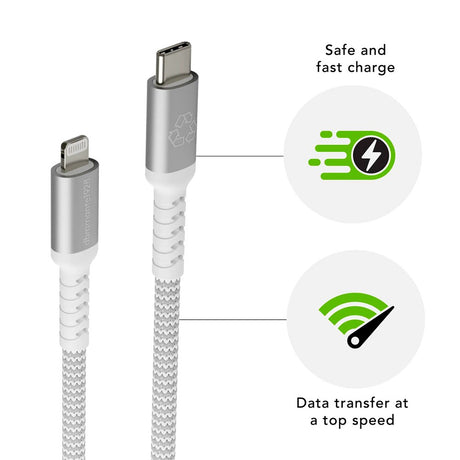 dbramante1928 Sustainable Braided USB-C til Lightning-ladekabel - 36W - 2M - Hvit 
