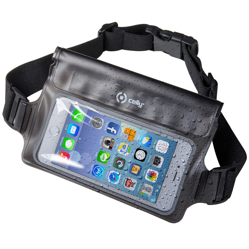 Celly IPX8 Vandtæt Splash Løbebælte til Smartphones m. Touch Screen Adgang - Sort (Max 16 cm)