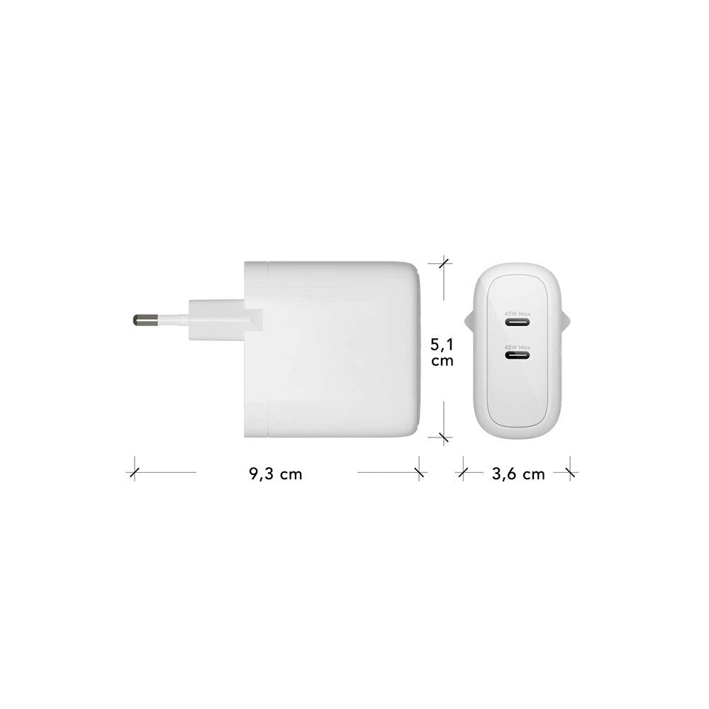 2 x USB-C 45W - dbramante1928 EU Vegglader - Hvit
