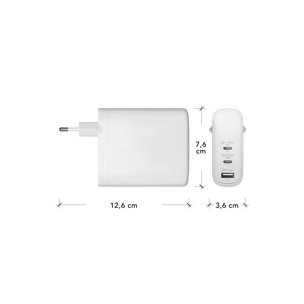 2 x USB-C 65-140W/45-100W/1 x USB-A 18W - dbramante1928 EU Vegglader - Hvit