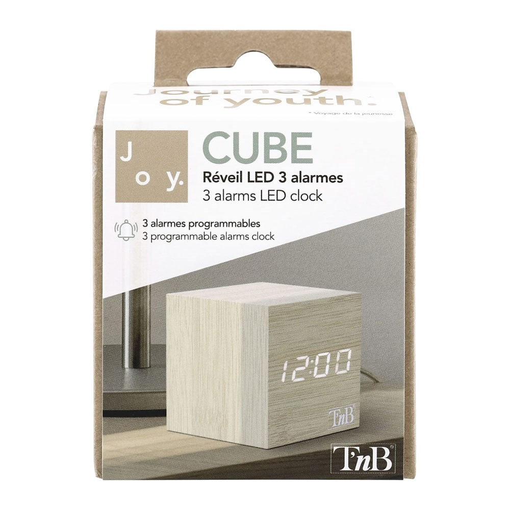 T'NB Vekkerklokke m. LED-skjerm - tre