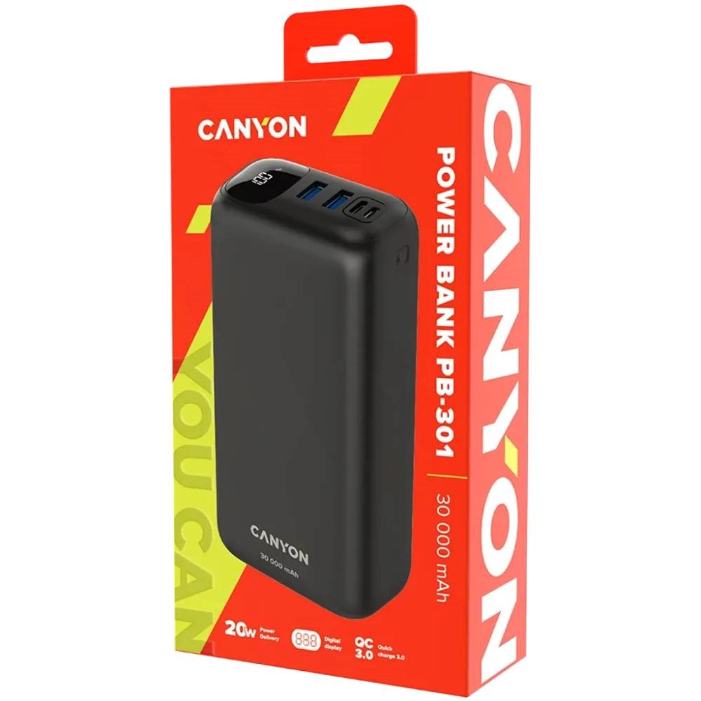 Canyon 20W PowerBank - 30.000 mAh - Sort