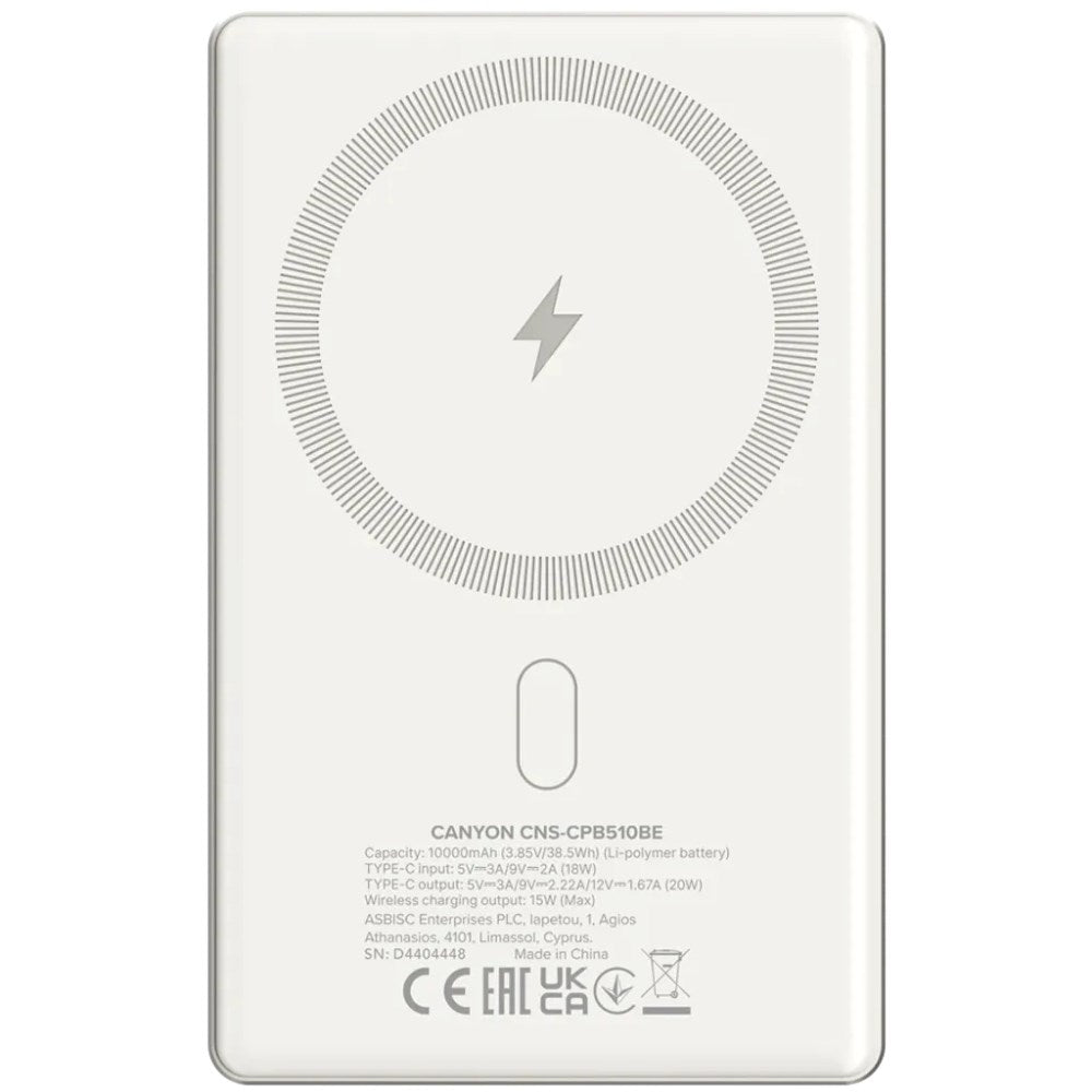Canyon OnPower 510 PowerBank - 20W / 10.000 mAh - MagSafe Kompatibel - Beige