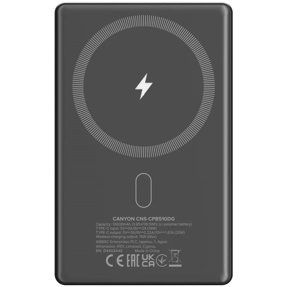 Canyon OnPower 510 PowerBank - 10.000 mAh - MagSafe Kompatibel - Grå