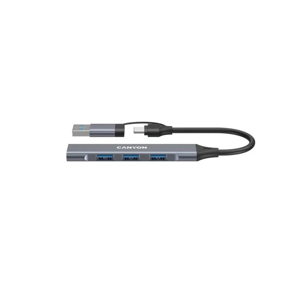 Canyon 4-i-1 USB-A/C Multihub - Grå