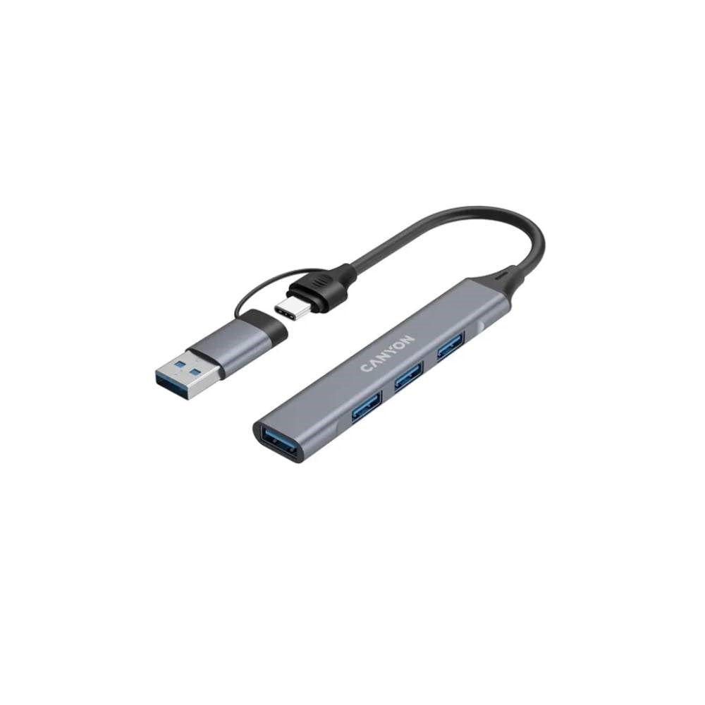 Canyon 4-i-1 USB-A/C Multihub - Grå