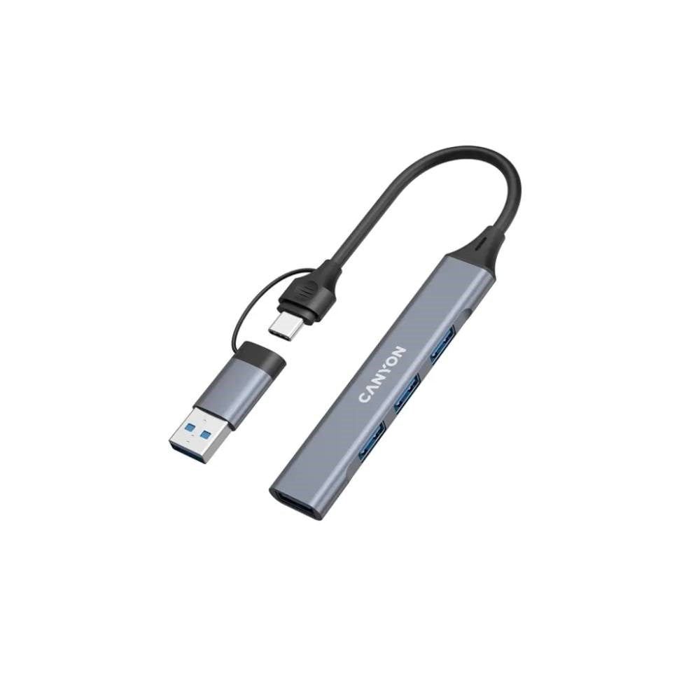 Canyon 4-i-1 USB-A/C Multihub - Grå