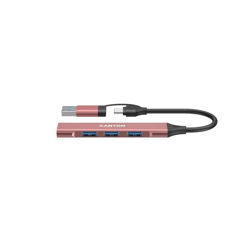 Canyon 4-i-1 USB-A/C Multihub - Lyserød