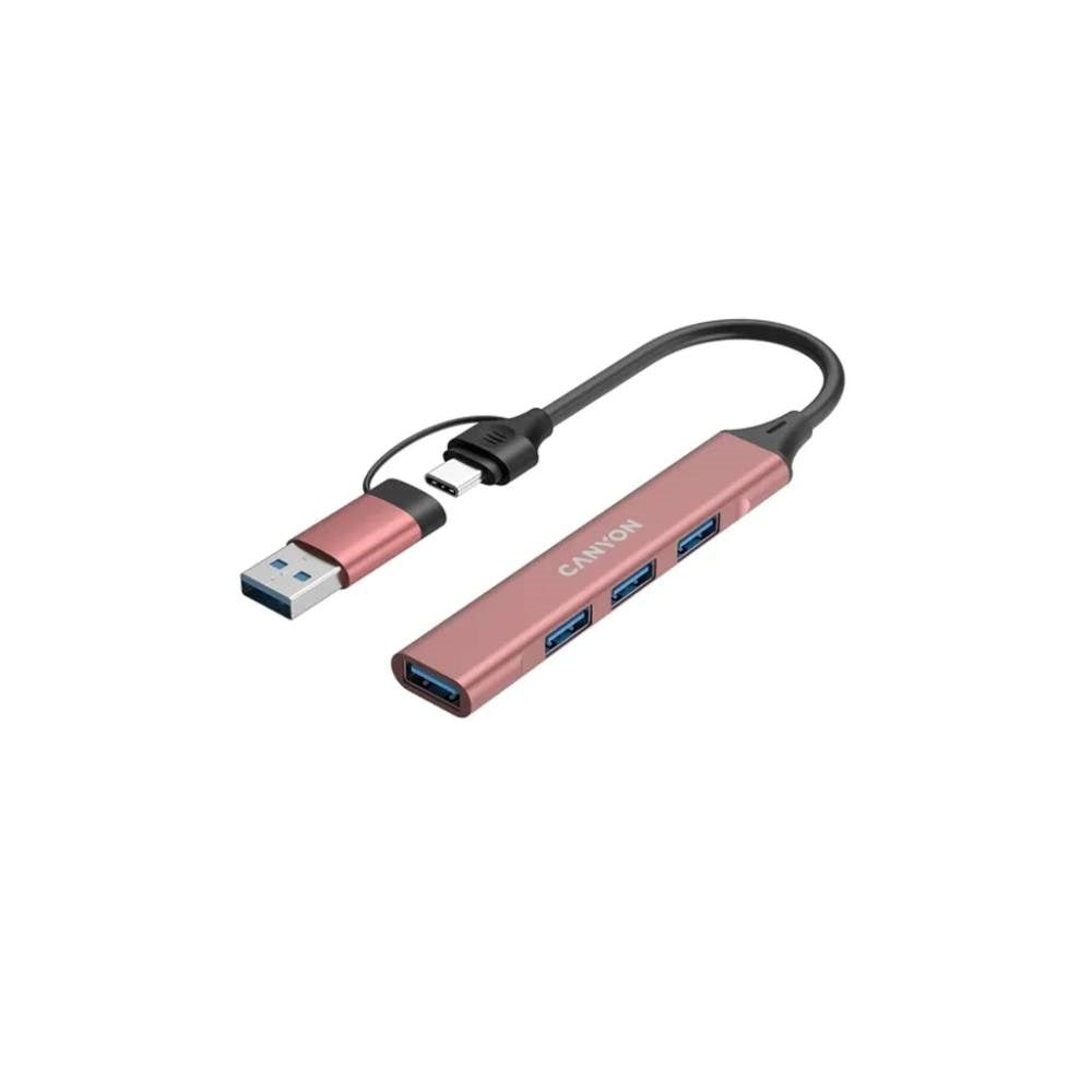Canyon 4-i-1 USB-A/C Multihub - Lyserød