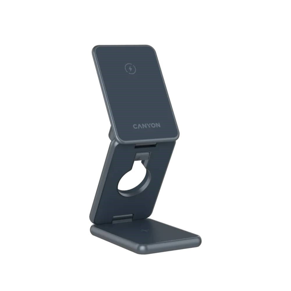 Canyon 3-i-1 15W Foldbar Trådløs Oplader - Qi / MagSafe Kompatibel - Grå