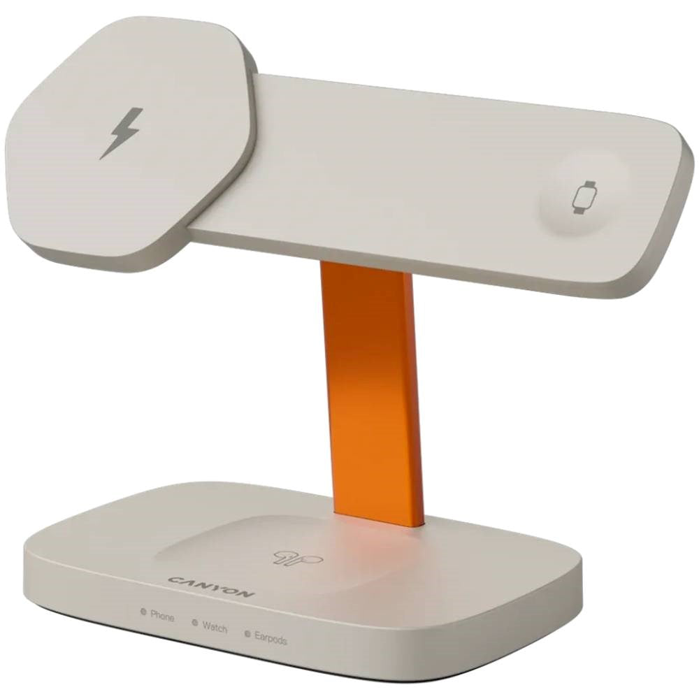 Canyon Hexagon 3-i-1 Trådløs Oplader - 15W - Qi / MagSafe Kompatibel - Beige / Orange