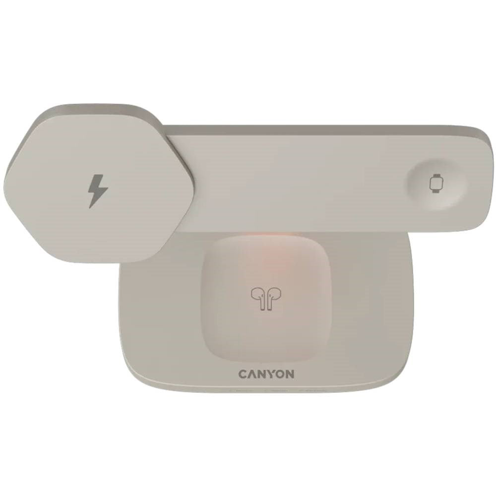 Canyon Hexagon 3-i-1 Trådløs Oplader - 15W - Qi / MagSafe Kompatibel - Beige / Orange