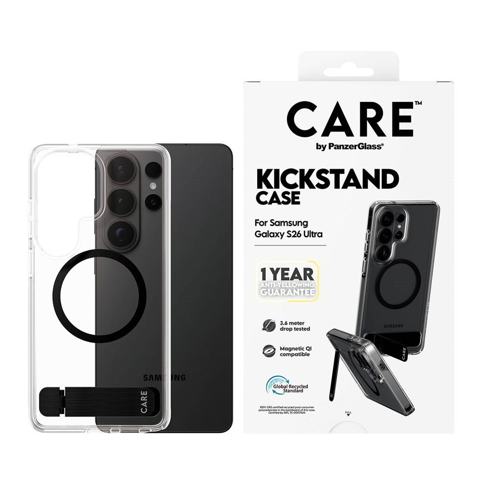 Samsung Galaxy S25 Ultra CARE by PanzerGlass Feature Kickstand Cover -  Qi Kompatibel - Transparent / Black