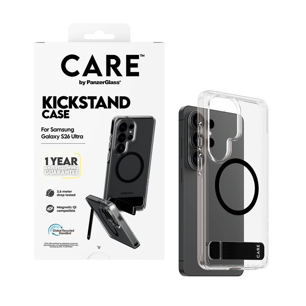 Samsung Galaxy S25 Ultra CARE by PanzerGlass Feature Kickstand Cover -  Qi Kompatibel - Transparent / Black