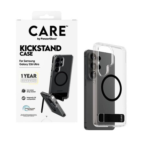 Samsung Galaxy S25 Ultra CARE by PanzerGlass Feature Kickstand Cover -  Qi Kompatibel - Transparent / Black