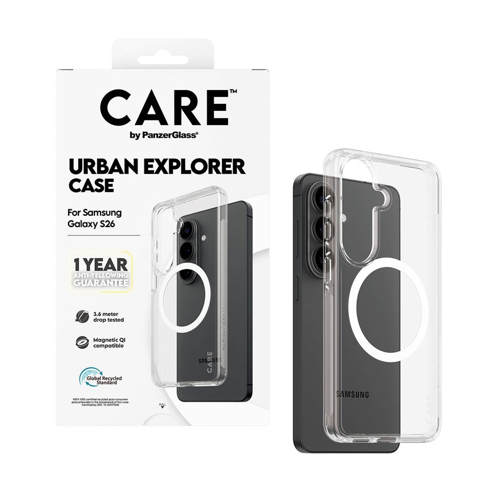 Samsung Galaxy S26 CARE by PanzerGlass Urban Explorer Cover - Qi Kompatibel - Gennemsigtig / Hvid