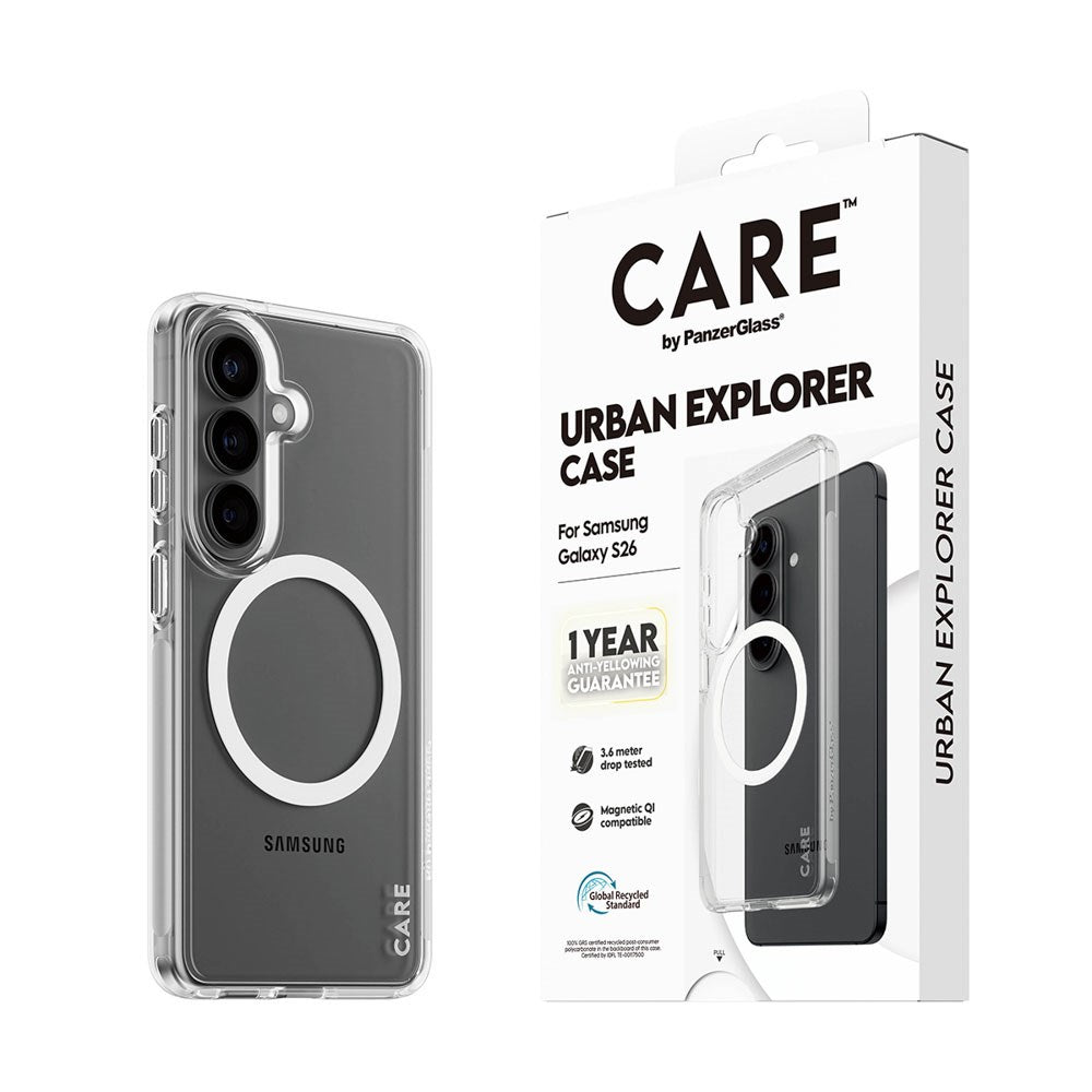 Samsung Galaxy S26 CARE by PanzerGlass Urban Explorer Cover - Qi Kompatibel - Gennemsigtig / Hvid