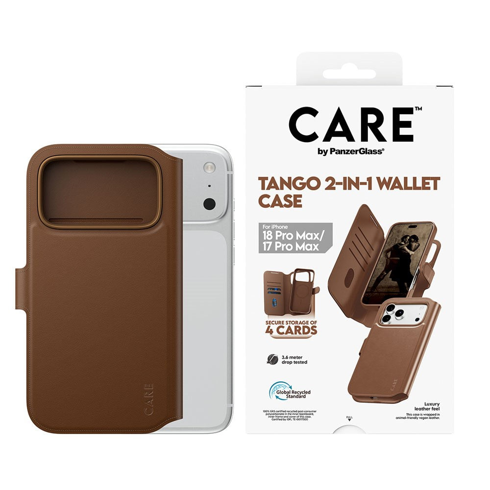 iPhone 18 Pro Max  / 17 Pro Max CARE by PanzerGlass Feature Tango 2-in-1 Flipcover m. Pung - MagSafe Kompatibel - Brun