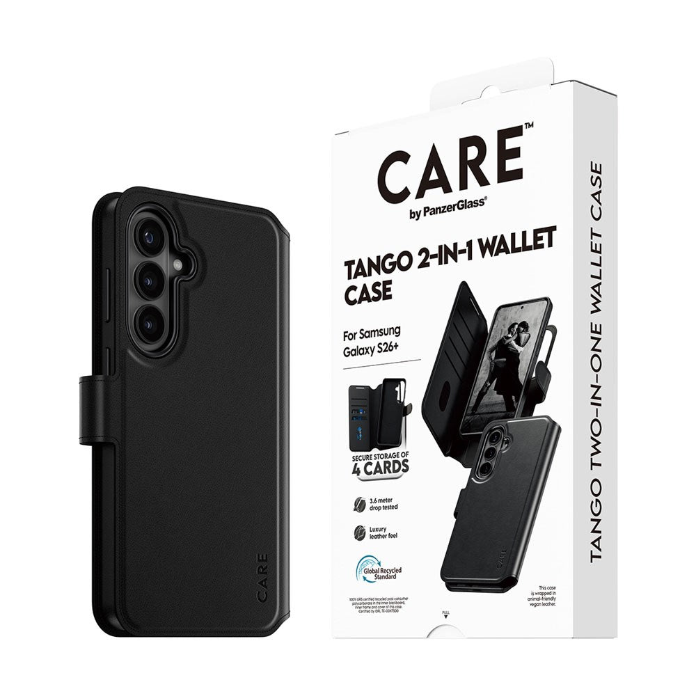 Samsung Galaxy S26+ (Plus) CARE by PanzerGlass Feature Tango 2-in-1 Mobil Cover m. Kortholder - Sort