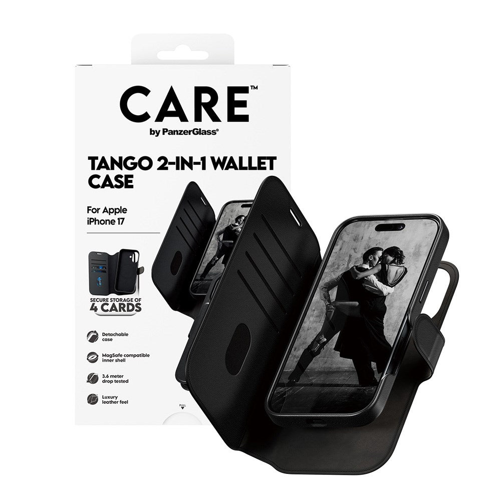 iPhone 17 CARE by PanzerGlass Feature Tango 2-in-1 Mobil Cover m. Kortholder - Sort