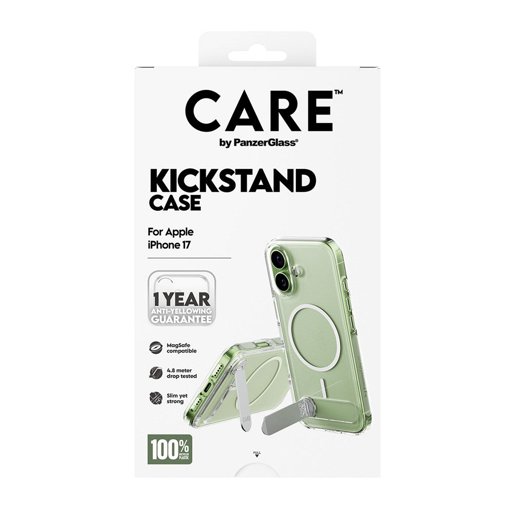 iPhone 17 CARE by PanzerGlass Feature Kickstand Mobil Cover -  MagSafe Kompatibel - Transparent / Silver