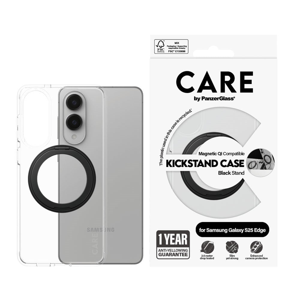 CARE by PanzerGlass Samsung Galaxy S25 Edge Feature Kickstand Cover - MagSafe Kompatibel - Transparent / Black