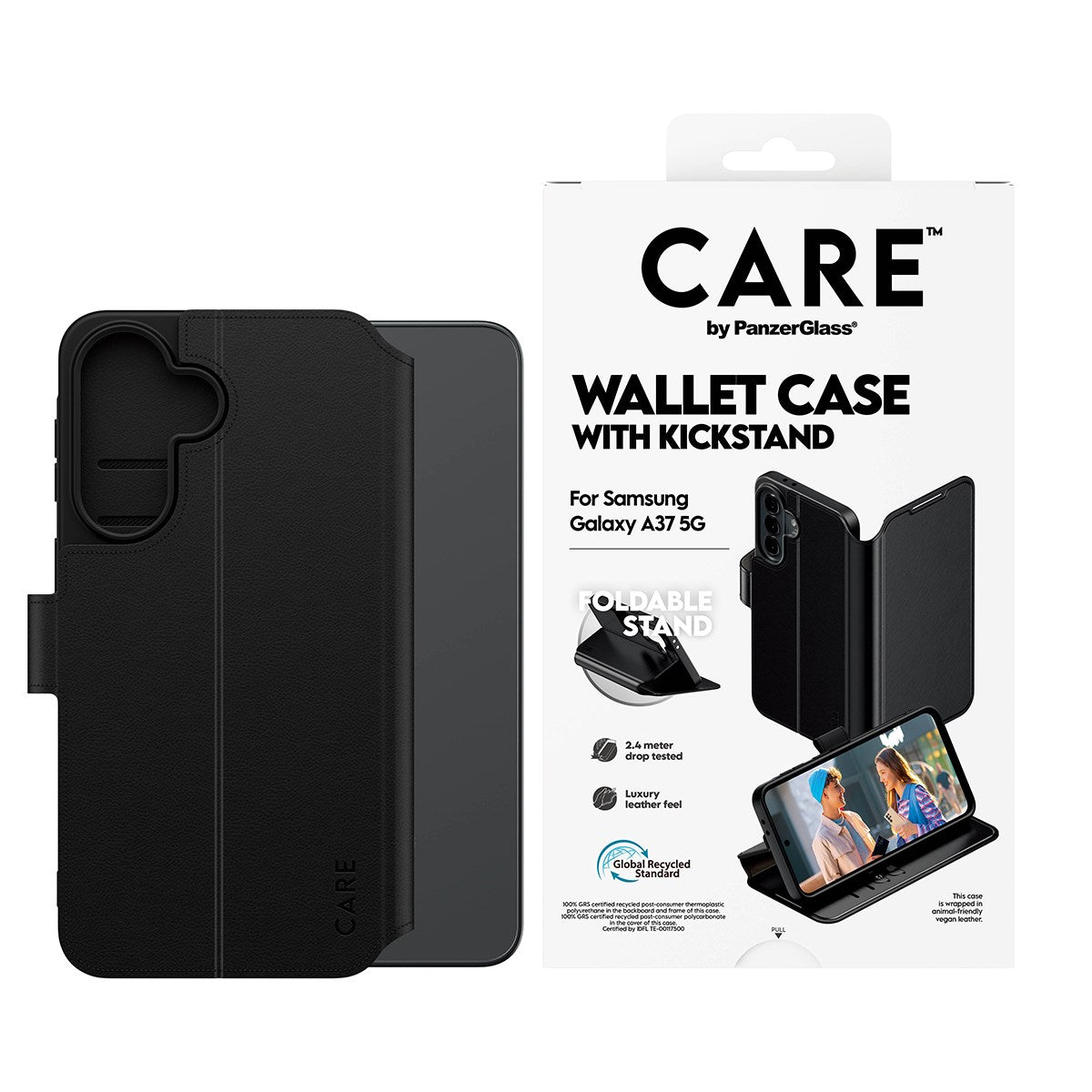 Samsung Galaxy A37 CARE by PanzerGlass Feature Wallet Case m. Ståfunktion og Kortholder - Sort