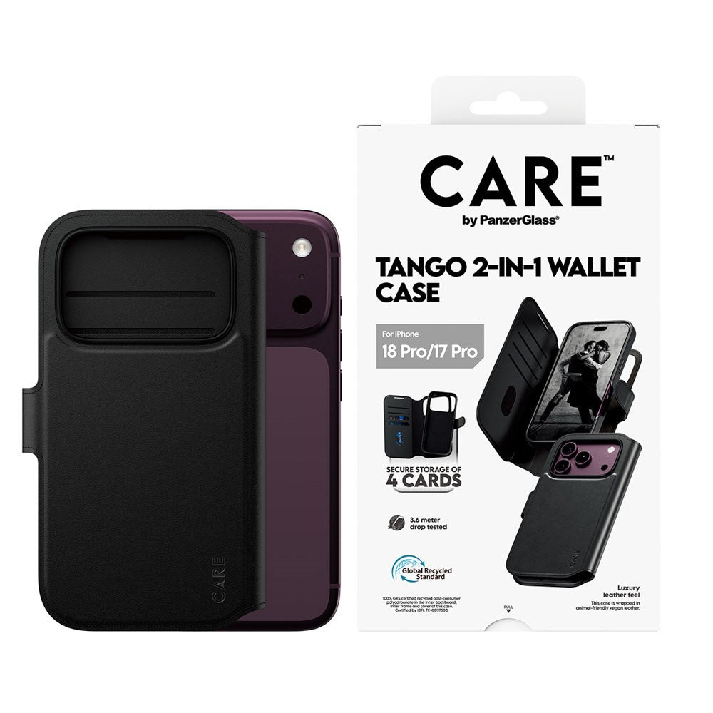 iPhone 18 Pro / 17 Pro CARE by PanzerGlass Feature Tango 2-in-1 Flipcover m. Pung - MagSafe Kompatibel - Sort