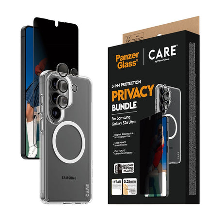 Samsung Galaxy S26 Ultra Urban Combat 3-in-1 Privacy Bundle inkl. Cover / Skærmbeskyttelse m. Privacy / Kamerabeskyttelse - Qi Kompatibel - Gennemsigtig