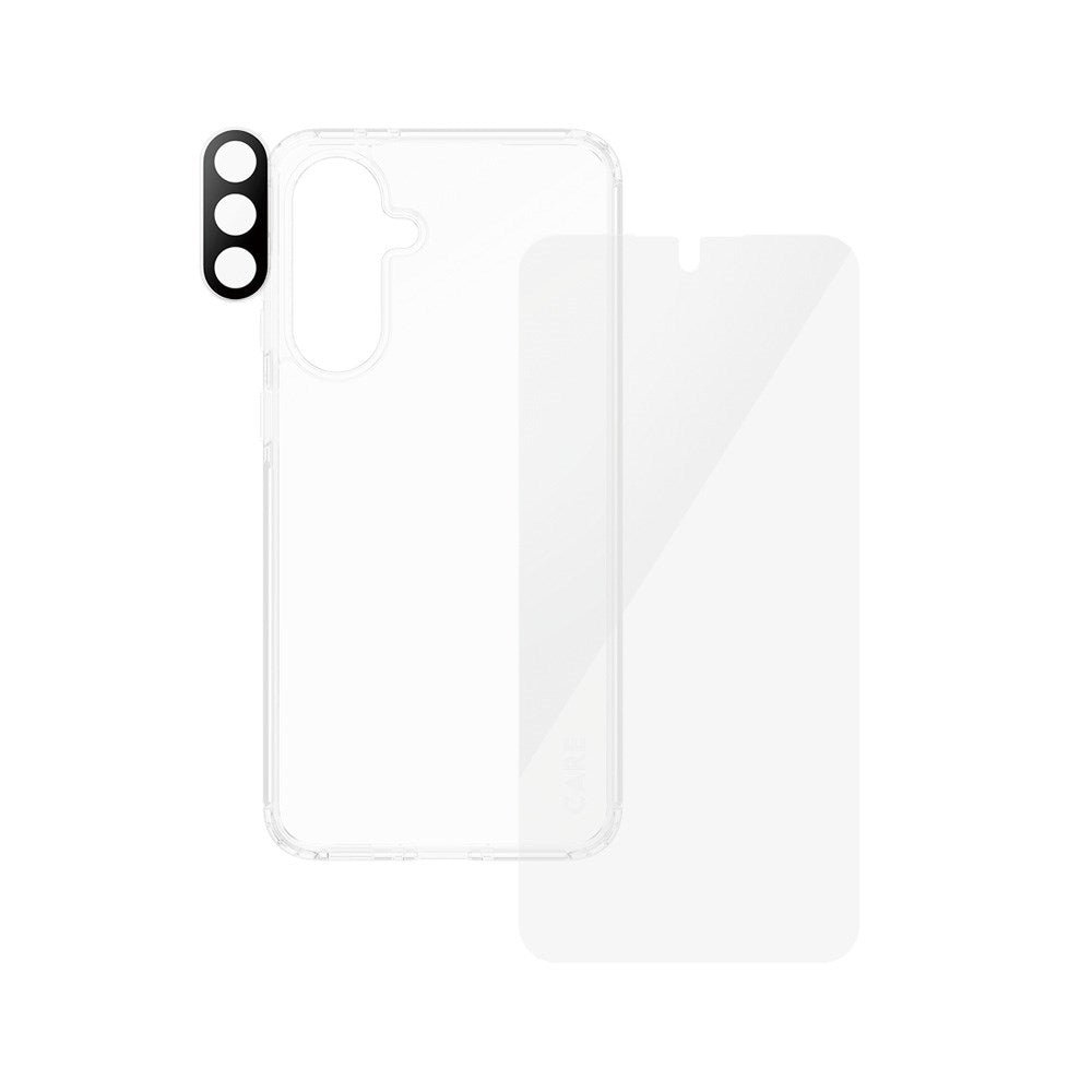 Samsung Galaxy A56 (5G) - CARE by PanzerGlass 3-i-1 FLAGSHIP Bundle - Cover / Skærmbeskyttelse (UWF) / Kamerabeskyttelse - Gennemsigtig