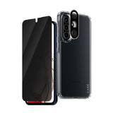 Samsung Galaxy A36 (5G) - CARE by PanzerGlass 3-i-1 FLAGSHIP Bundle - Deksel / Privacy Screen Protector (UWF) / Kamerabeskyttelse - Gjennomsiktig / Svart