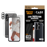 Samsung Galaxy A56 (5G) - CARE by PanzerGlass 3-i-1 FLAGSHIP Bundle - Cover / Privacy Skærmbeskyttelse (UWF) / Kamerabeskyttelse - Gennemsigtig / Sort