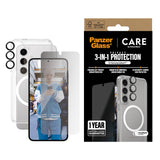 Samsung Galaxy S25 - CARE by PanzerGlass 3-i-1 FLAGSHIP Bundle - Deksel / Privacy Screen Protector (UWF) / Kamerabeskyttelse - Gjennomsiktig / Svart
