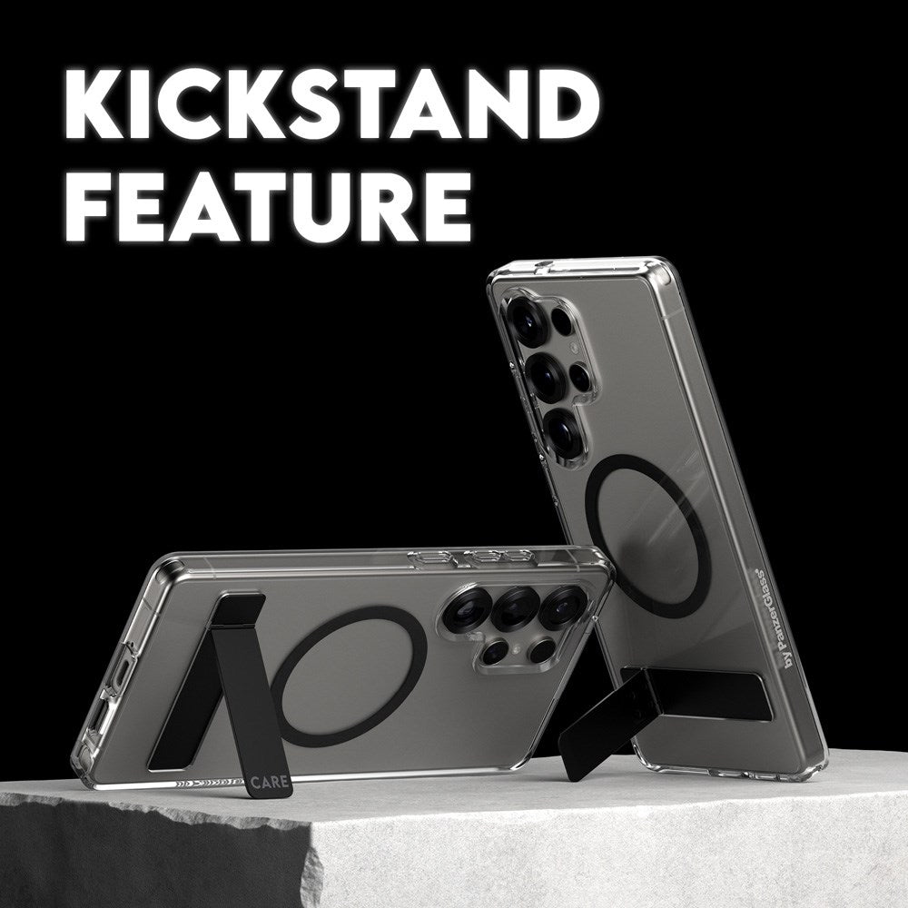 CARE by PanzerGlass Samsung Galaxy S25 Ultra Feature Kickstand Cover - Qi-kompatibel - Gjennomsiktig / Svart