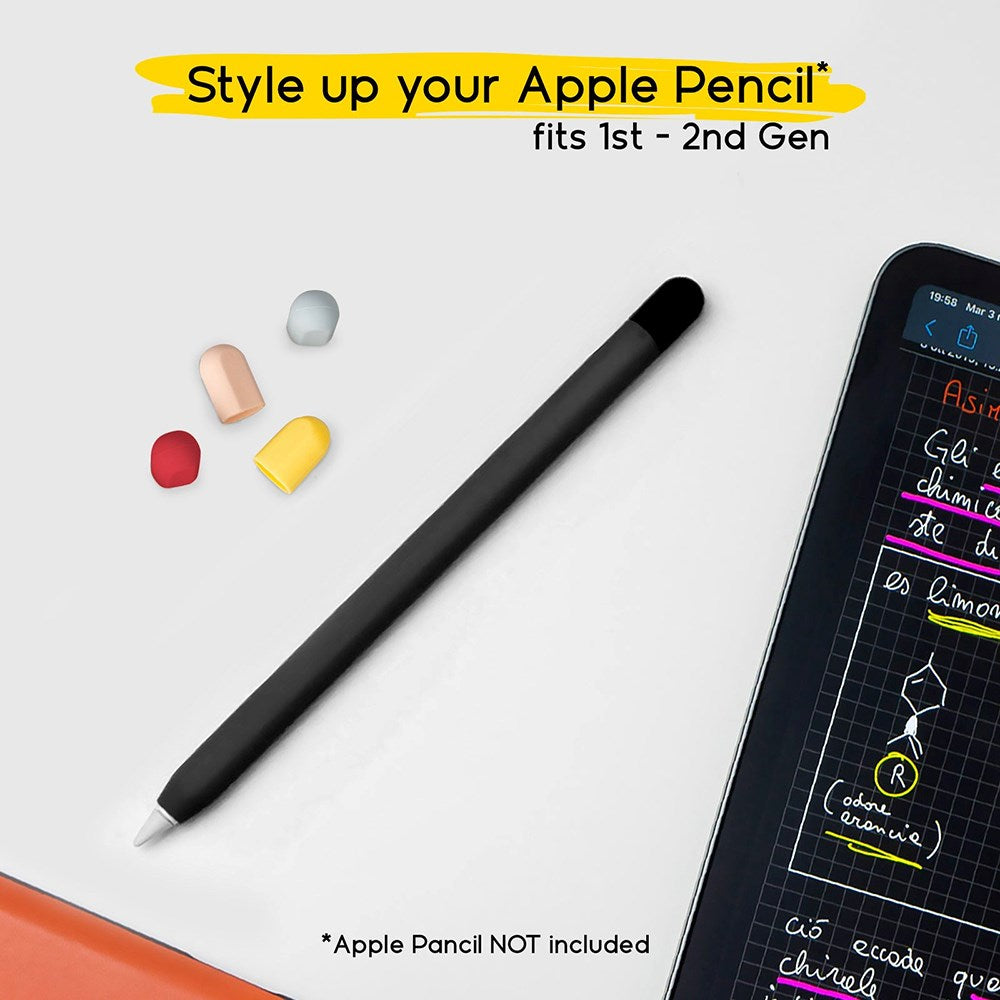 doodroo Apple Pencil 1 &amp; 2 Gen. Silikondeksel m. 5 fargerike ender – svart