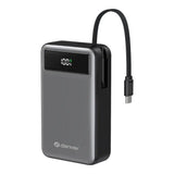 Denver PowerBank m. USB-A / USB-C / Indbygget USB-C Kabel - 65W / 20.000 mAh - Grå