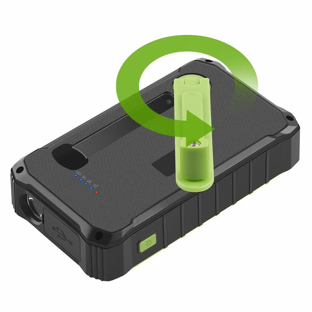 Denver PSO-10012 Solcelle 10.000 mAh PowerBank m. Lygte - Sort / Grøn