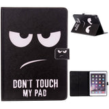 iPad Air 2 deksel m. Stativ og kortholder "Don't Touch My Pad" - Svart