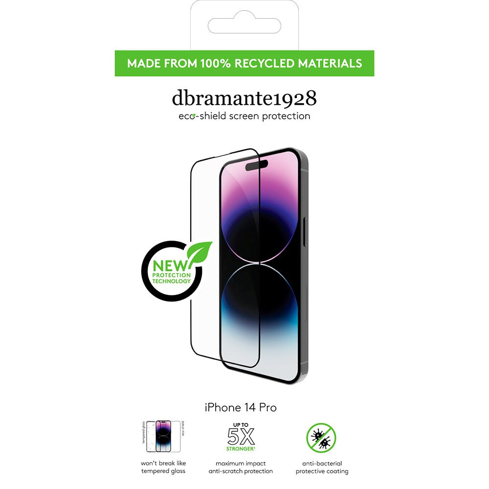iPhone 14 Pro dbramante1928 Eco-Shield skjermbeskytter m. Installasjonsramme - Black Edge