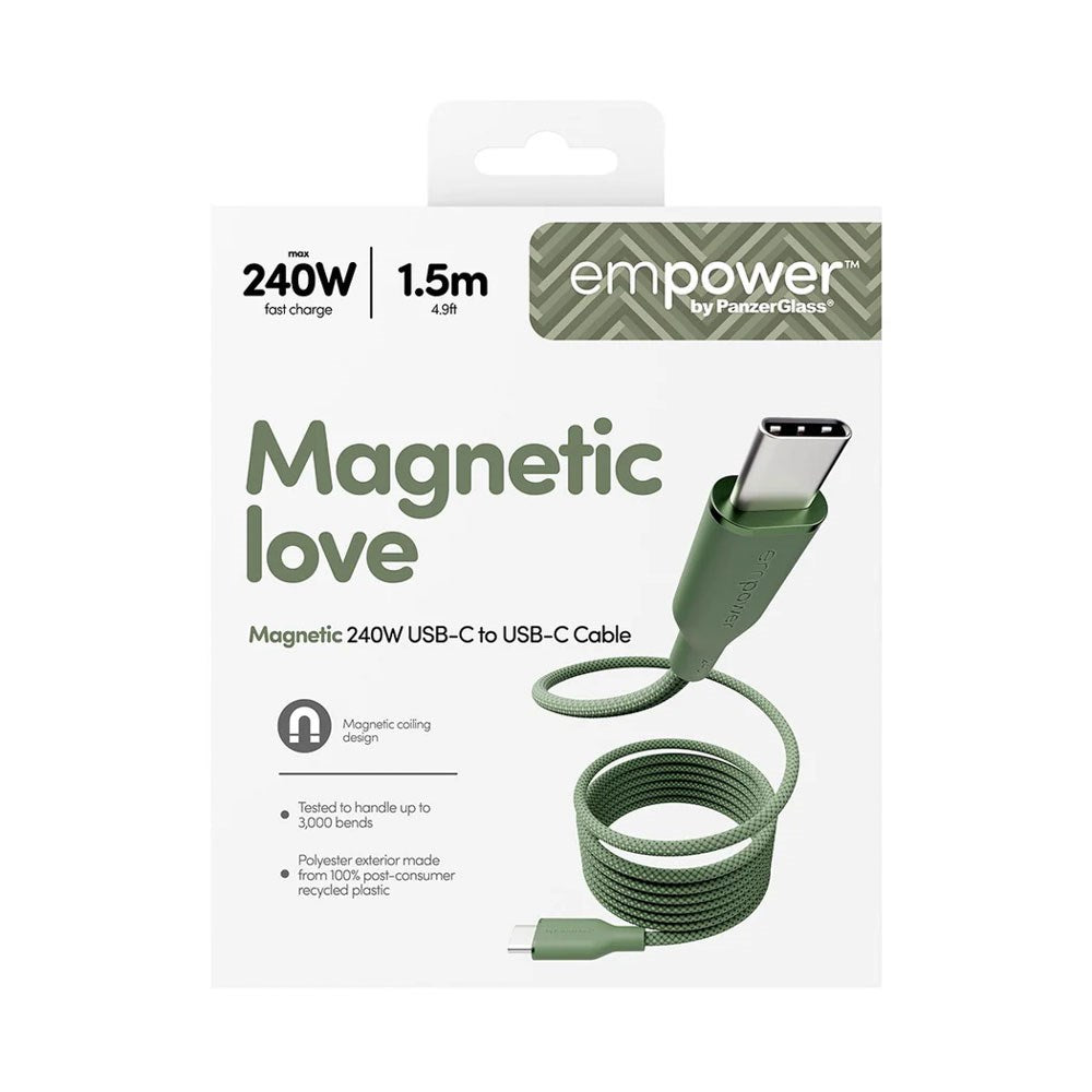 empower by PanzerGlass Magnetic 1.5m / 240W USB-C til USB-C Kabel - Sage