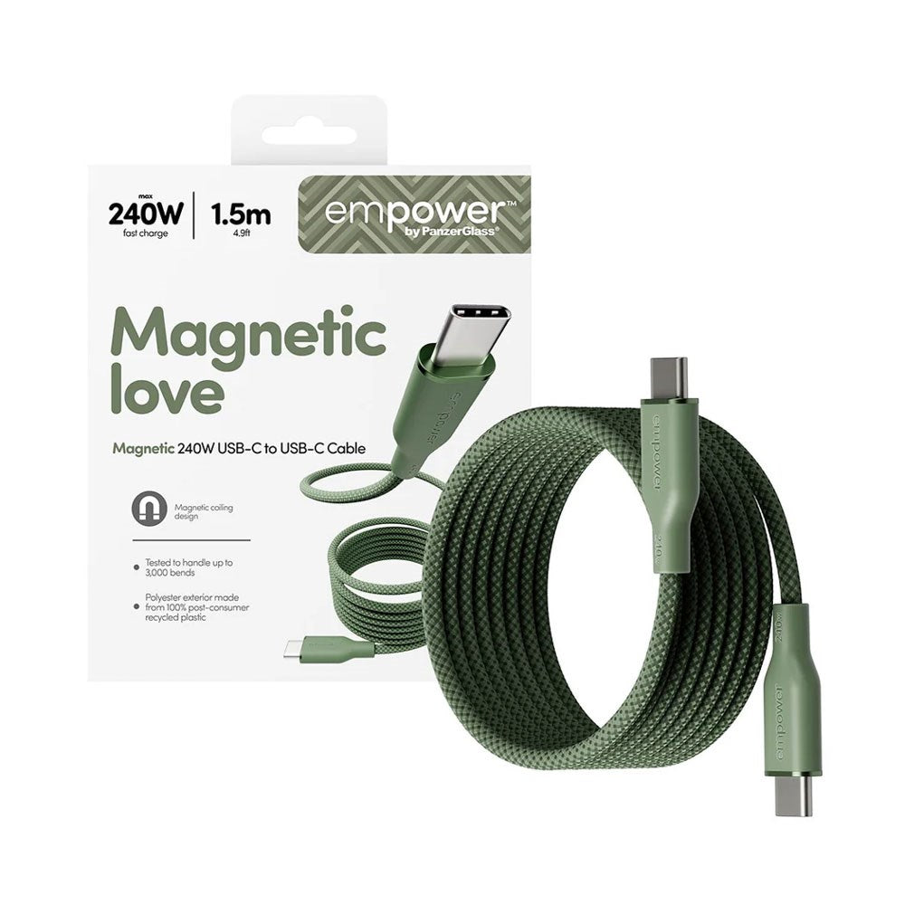 empower by PanzerGlass Magnetic 1.5m / 240W USB-C til USB-C Kabel - Sage