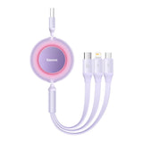 Baseus Bright Mirror USB-A til USB-C, Micro USB &amp; Lightning-kabel - 66W - 1,1m. - Lilla